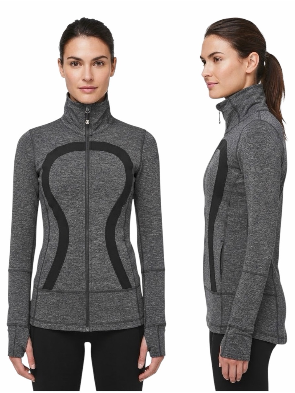 Lululemon Stride Jacket Full Zip Heathered Gray Black Size 4 Thumbholes